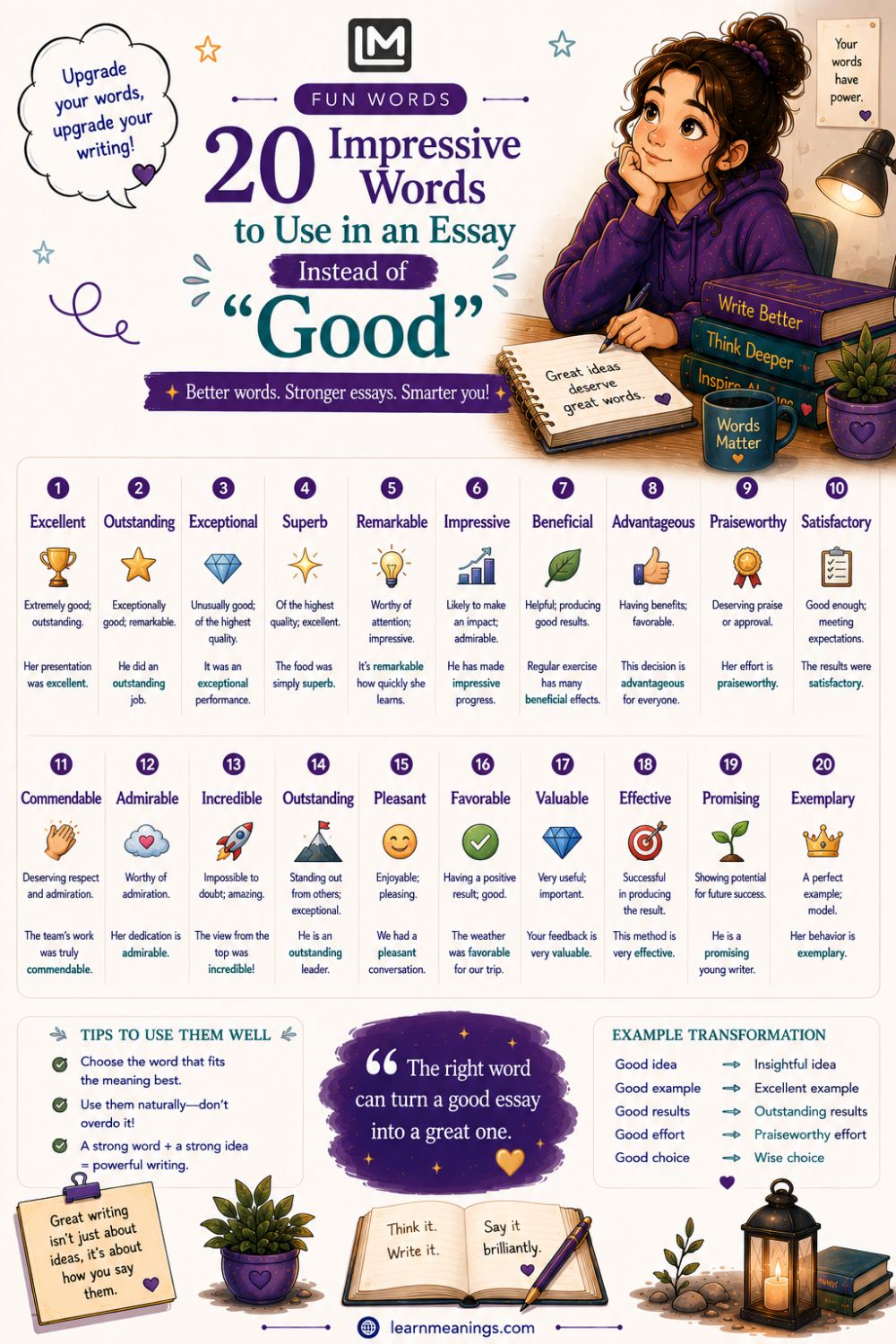 20 Impressive Words to Use in an Essay Instead of "Good"
