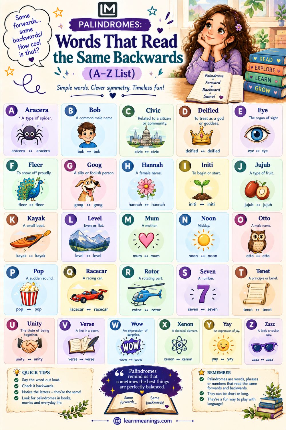 Palindromes: Words That Read the Same Backwards (A-Z List)
