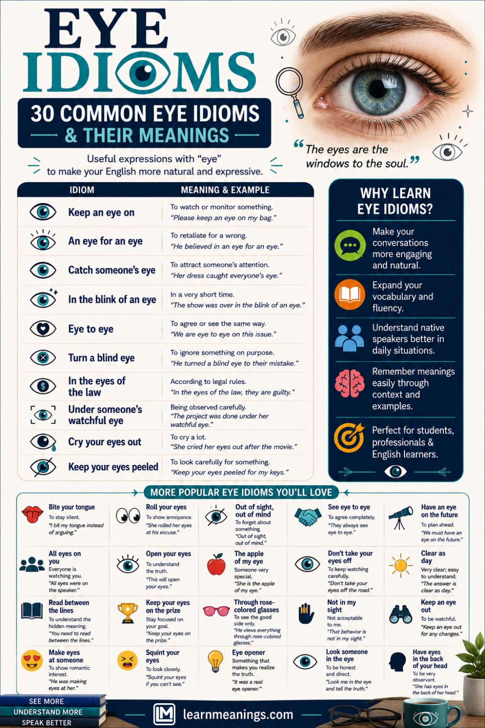 Eye Idioms: 30 Common Eye Idioms & Their Meanings
