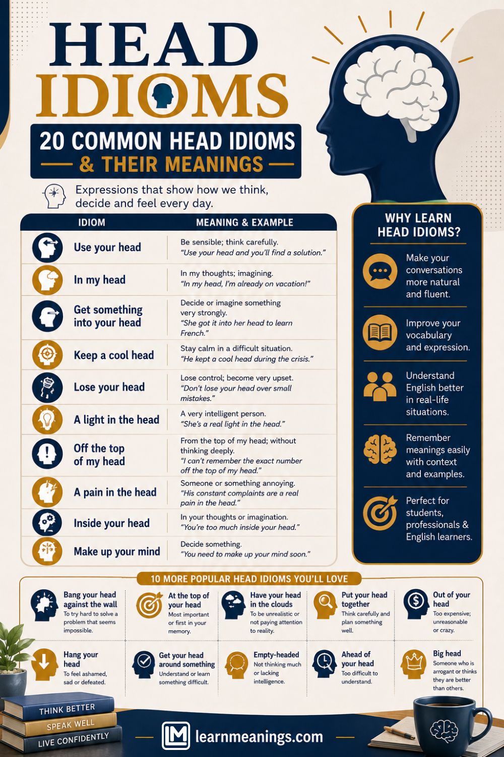 Head Idioms: 20 Common Head Idioms & Their Meanings