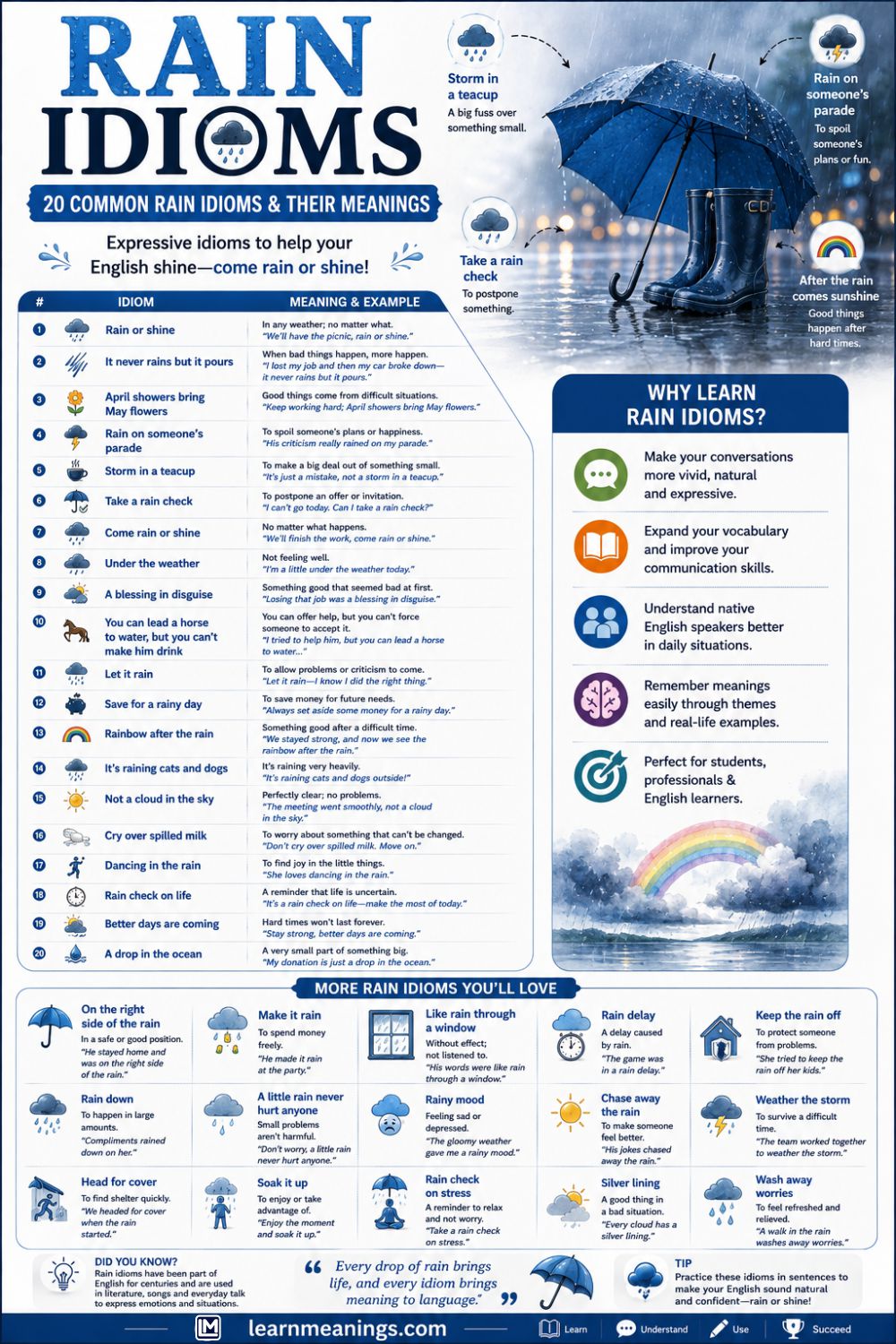 Rain Idioms: 20 Common Rain Idioms & Their Meanings