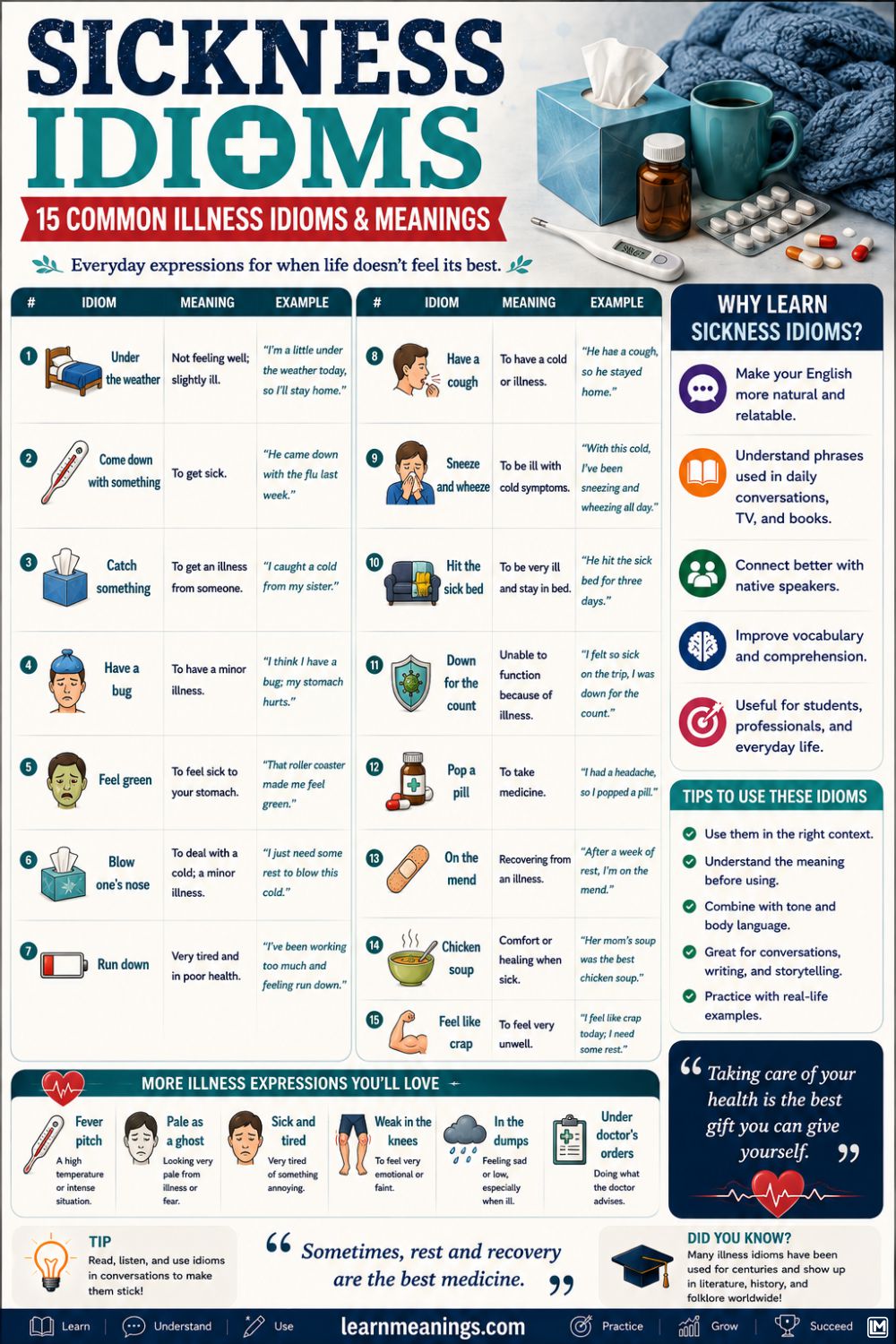 Sickness Idioms: 15 Common Illness Idioms & Meanings