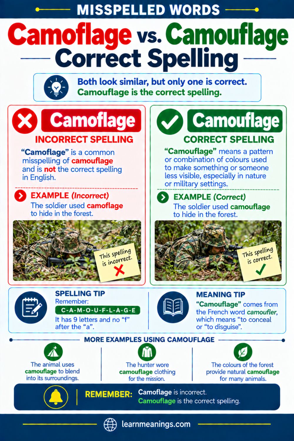 Camoflage vs. Camouflage: Correct Spelling