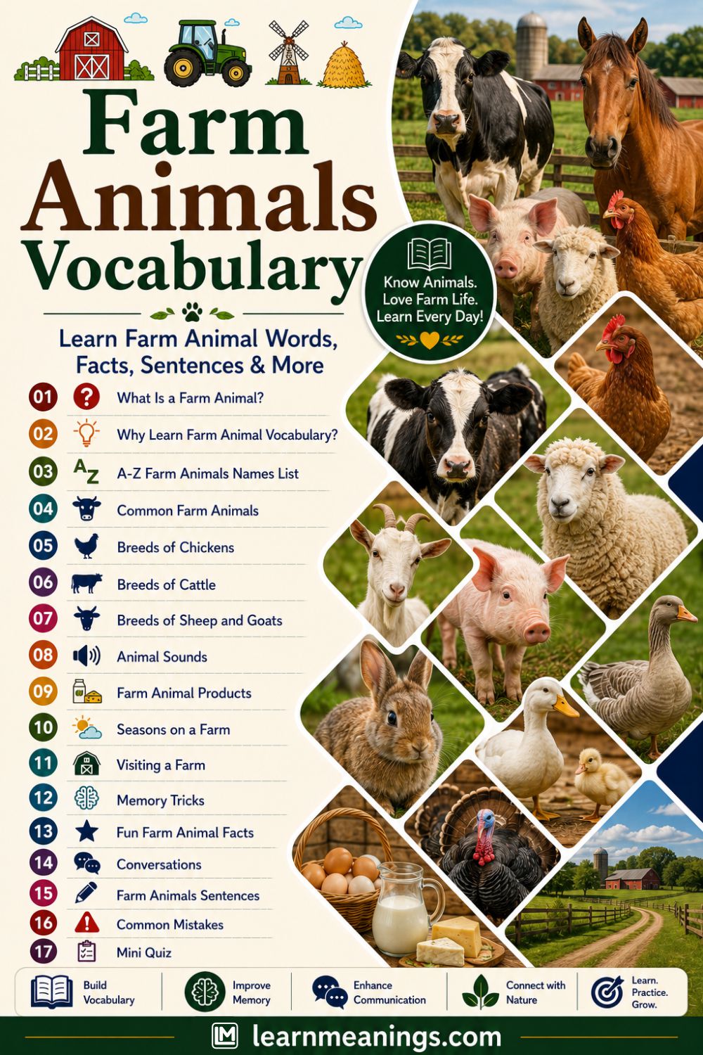 Farm Animals Vocabulary List