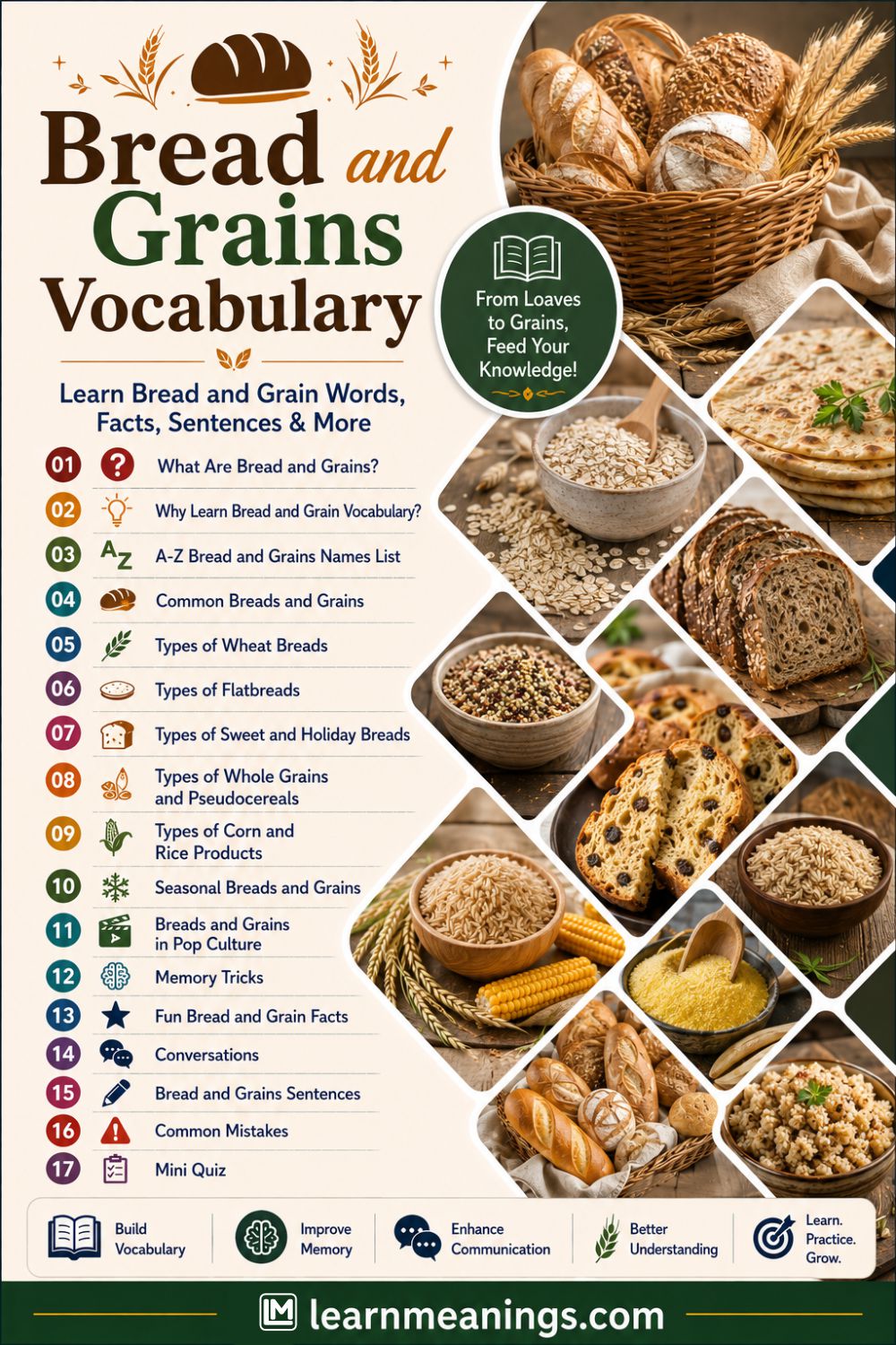 Types of Bread and Grains Vocabulary List